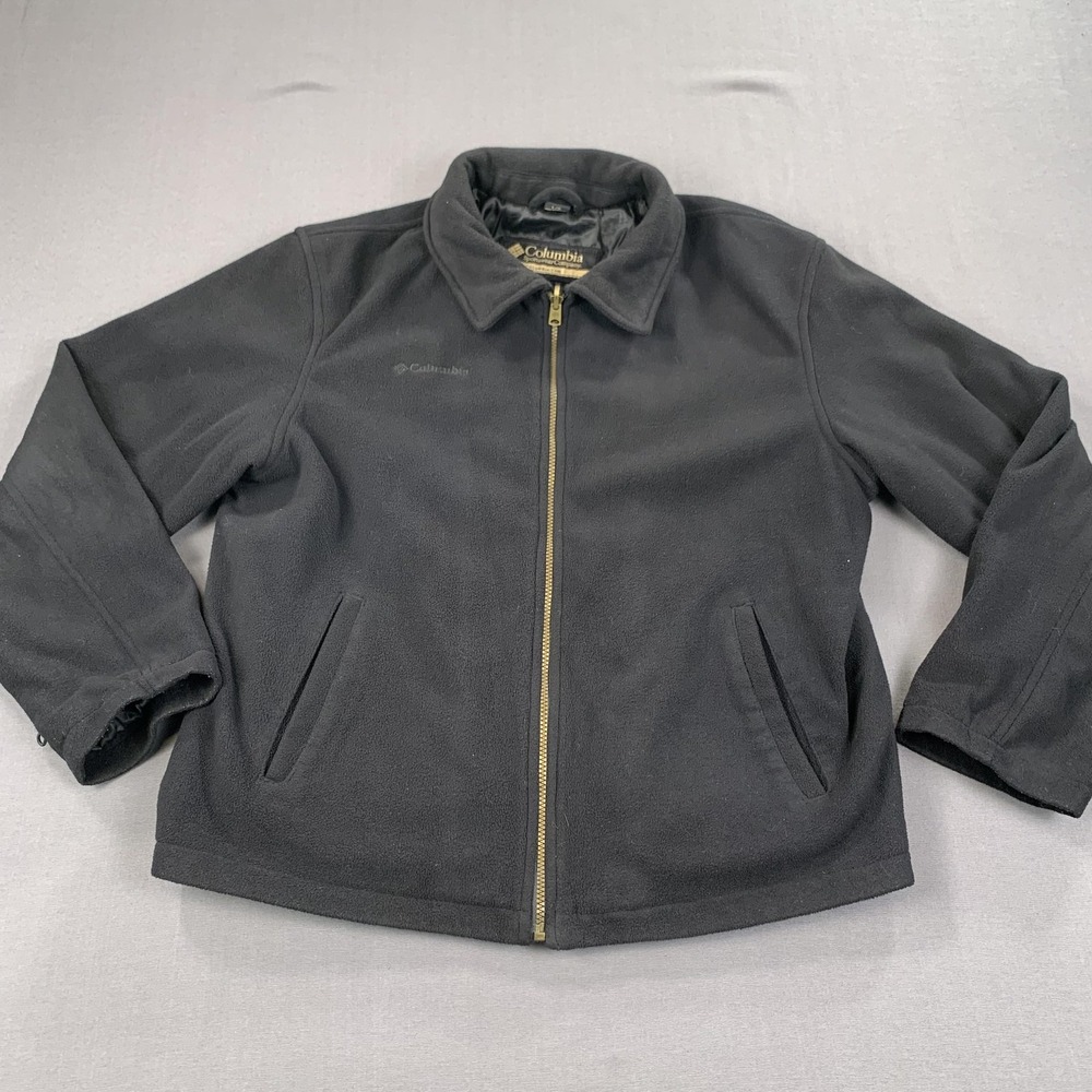 Columbia Jacket Mens Large Black Full Zip Fleece Lined Outdoor Coat Pockets Warm
